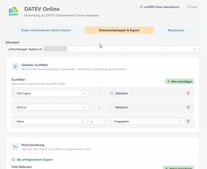 arkivado CONNECTOR DATEV Unternehmen Online
